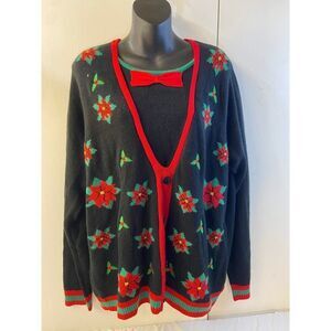 Jolly Sweater Ugly Sweater‎ Red Poinsettia Christmas Sweater Xl rn73352